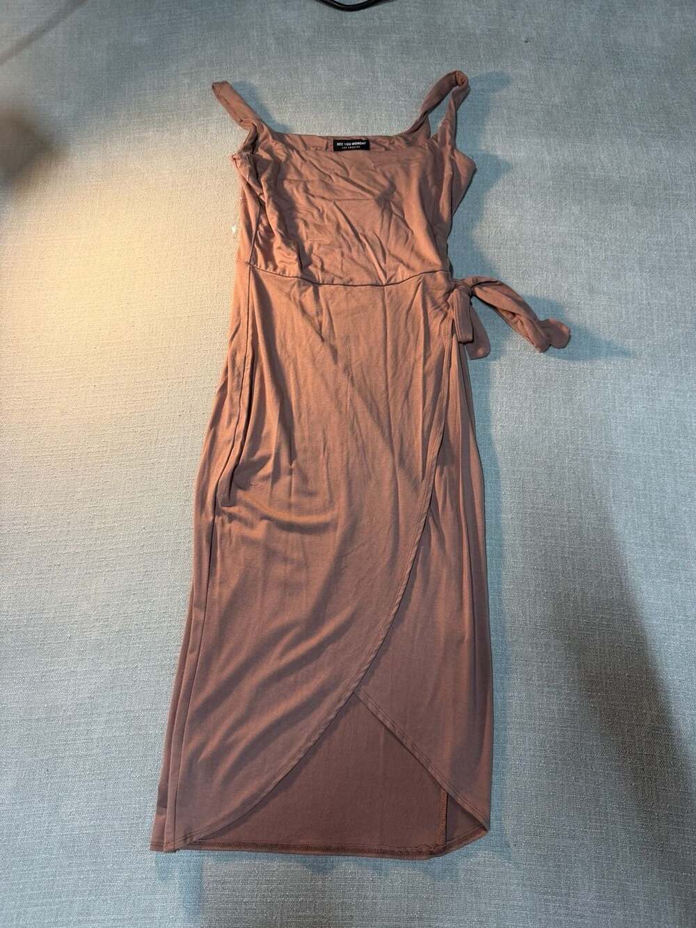 See You Monday Women's Sleeveless Square Neck Wrap Midi Dress in Brown, Size XL